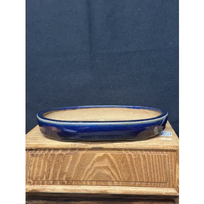 Photo1: No.MH6801  Heian Kozan 1st, Blue, oval 瑠璃楕円鉢