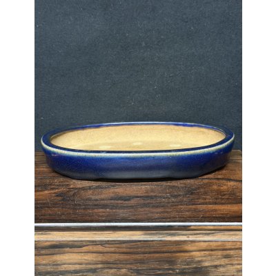 Photo2: No.MH6801  Heian Kozan 1st, Blue, oval 瑠璃楕円鉢