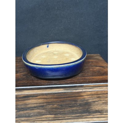 Photo3: No.MH6801  Heian Kozan 1st, Blue, oval 瑠璃楕円鉢