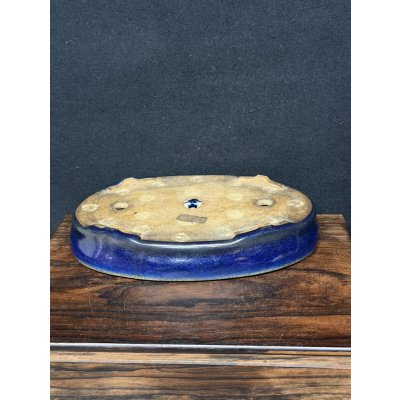 Photo4: No.MH6801  Heian Kozan 1st, Blue, oval 瑠璃楕円鉢