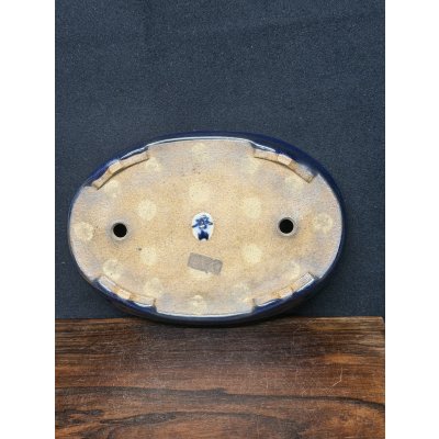 Photo6: No.MH6801  Heian Kozan 1st, Blue, oval 瑠璃楕円鉢