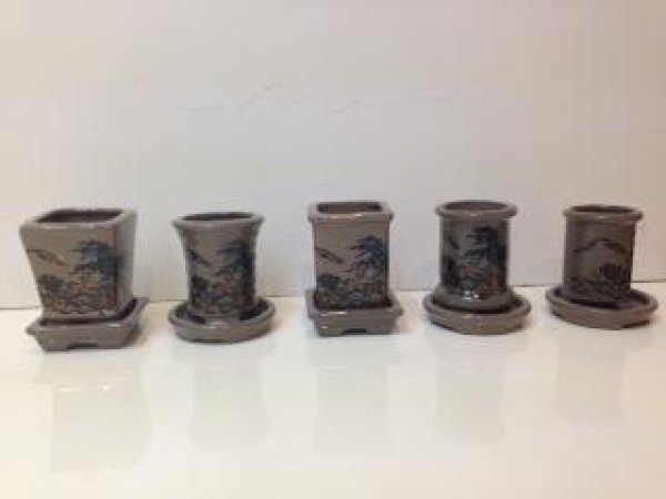 Photo2: No.MP13A-91GS  Cascade mamepot set, 5pcs with tray (2)