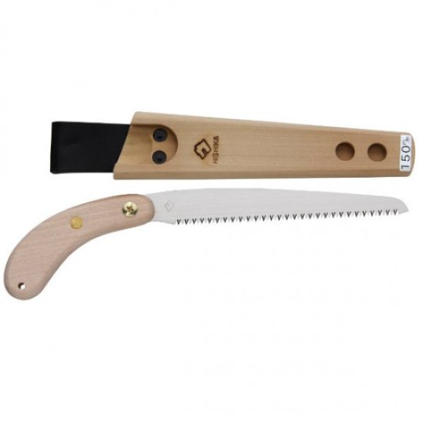 Photo1: No.2455  Pruning saw with wooden sheath 150mm [106g] (1)