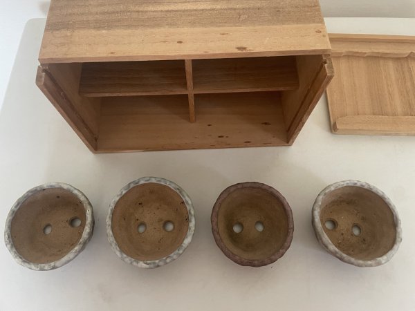 Photo2: No.TB0801  Bonsai pot with wooden box (2)