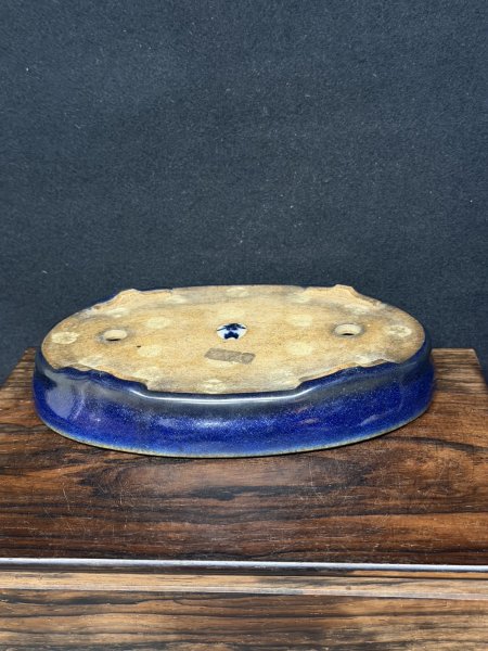 Photo4: No.MH6801  Heian Kozan 1st, Blue, oval 瑠璃楕円鉢 (4)